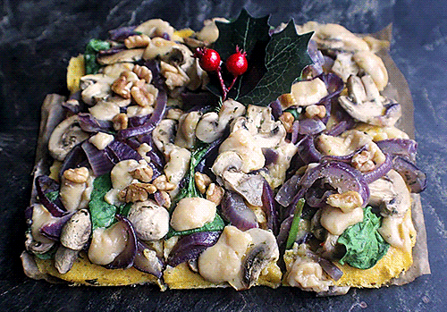 Onion, Mushroom & Cheddar Polenta Bake – One Vegan Shop